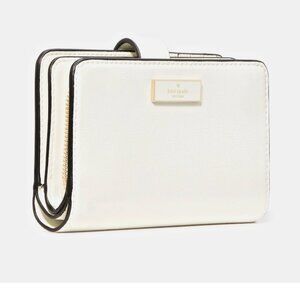 New Kate Spade Bridget Crinkle Patent Medium Compact Bifold Wallet Meringue